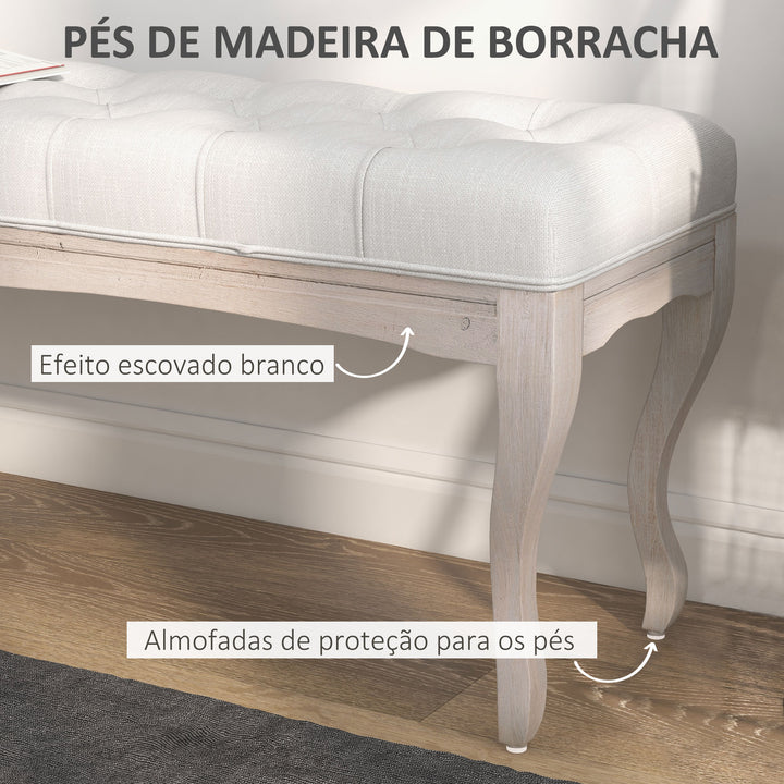 Banco Pé de Cama com Pés de Madeira e Assento Acolchoado Capacidade 120 kg Banco de Estilo Vintage para Dormitório Entrada Corredor 110x37x49 cm Creme