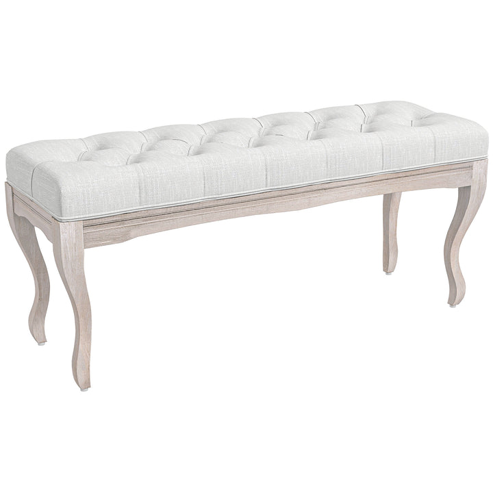 Banco Pé de Cama com Pés de Madeira e Assento Acolchoado Capacidade 120 kg Banco de Estilo Vintage para Dormitório Entrada Corredor 110x37x49 cm Creme