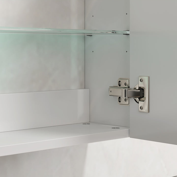 Armário de Casa de Banho Parede Móvel de Casa de Banho Suspenso com Prateleiras Ajustáveis de Vidro Temperado Economia de Espaço para Entrada 40x15x55 cm Branco Brilho