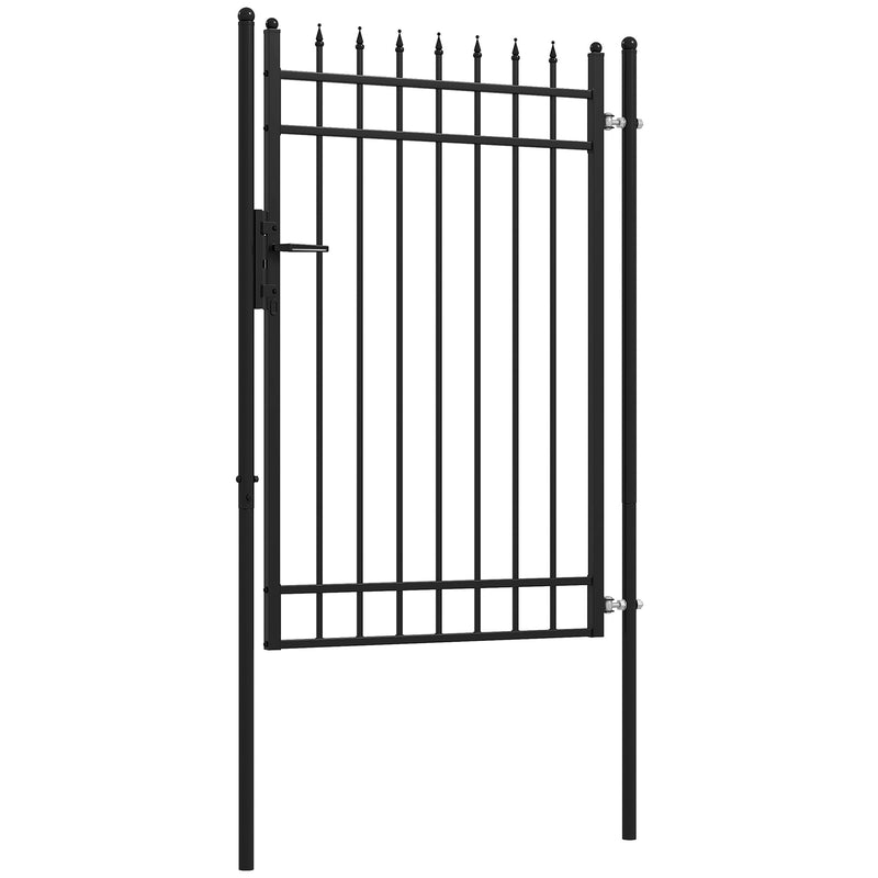 Porta para Vedação de Jardim de Aço Galvanizado com Decoração de Setas Fechadura e Chaves Porta de Vedação para Exterior Pátio 107x204 cm Preto