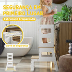 Torre de Aprendizagem 2 em 1 Torre de Aprendizagem para Crianças acima de 3 Anos com Ardósia e Barreira de Segurança para Casa de Banho Cozinha 55x52,5x87,5 cm Branco