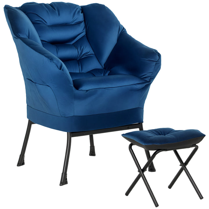 Poltrona Sala de Estar com Apoio para os Pés Poltrona Relax para Leitura com Bolsos Laterais e Pés de Aço para Sala de Estar Dormitório 80x78x100 cm Azul Escuro