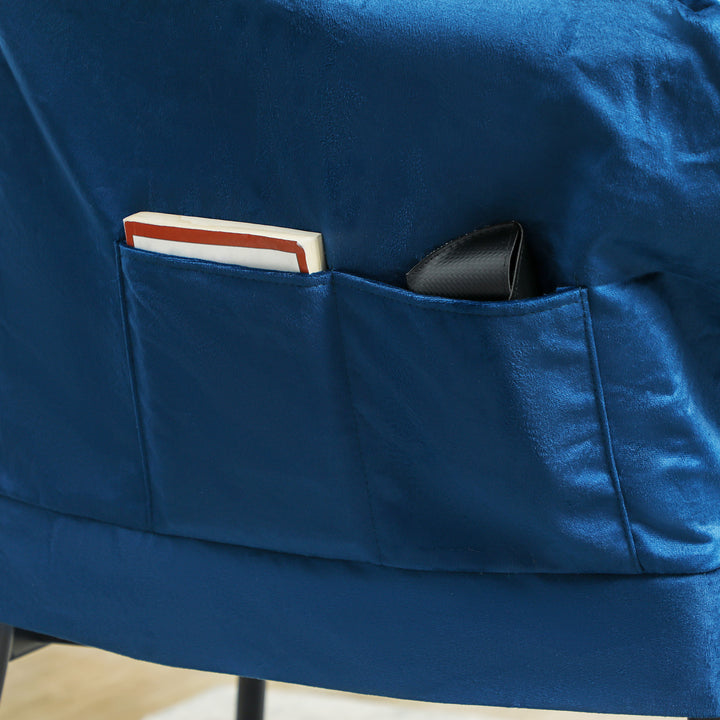 Poltrona Sala de Estar com Apoio para os Pés Poltrona Relax para Leitura com Bolsos Laterais e Pés de Aço para Sala de Estar Dormitório 80x78x100 cm Azul Escuro