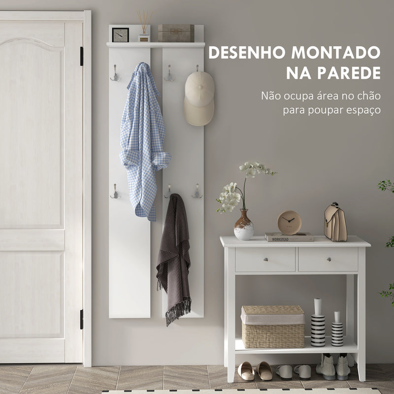 Móvel Cabide de Entrada de Parede Móvel de Entrada Moderno com 8 Ganchos e Prateleira para Entrada Corredor 55x21,3x170 cm Branco