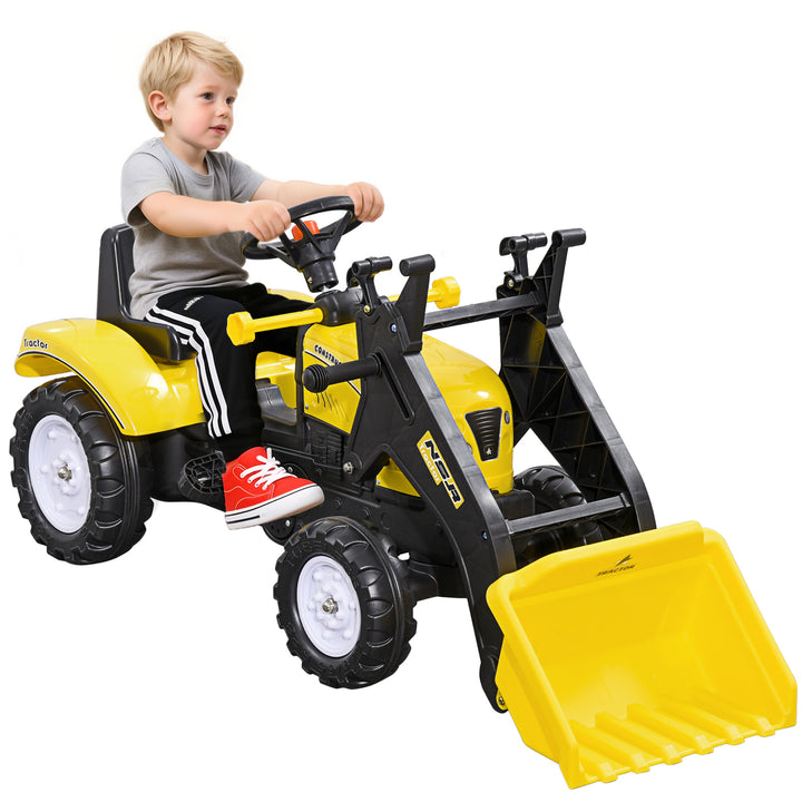 Trator a Pedal para Crianças acima de 3 Anos Trator Escavadora Infantil com Pá Dianteira Veículo a Pedais Carga Máxima 35 kg 114x41x52 cm Amarelo e Preto