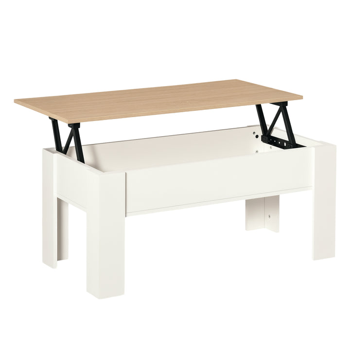 Mesa de Centro com Bancada Elevatória Mesa de Café com Compartimento Aberto e Oculto 100x50x45-58,5 cm Branco e Madeira