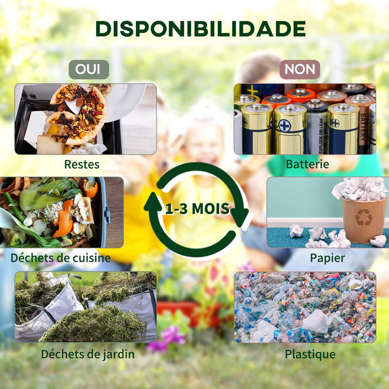 Compostor Giratório de 130L Recipiente de Compostagem de Jardim de Dupla Câmara Compostor com Aberturas de Ventilação e Pés de Aço 67x60x77 cm Preto e Verde