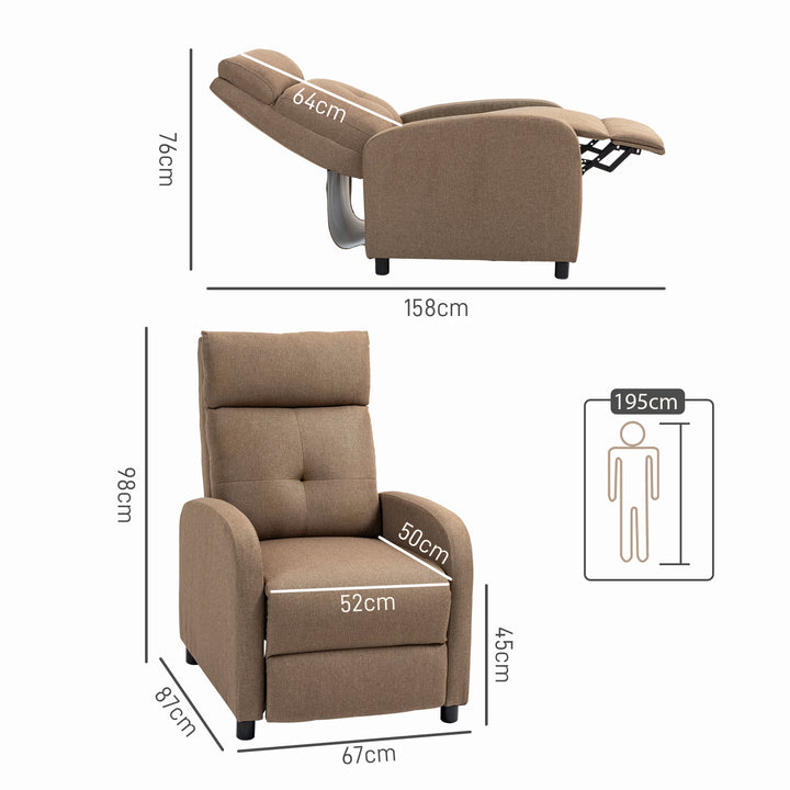Poltrona Relax Reclinável até 155° Poltrona Reclinável Manual Estofado em Tecido Carga Máxima 150 kg para Pessoas com Altura Inferior 195 cm 67x87x98 cm Marrom