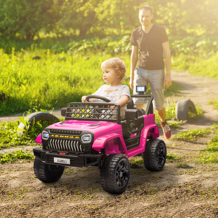 Carro Elétrico para Crianças acima de 3 Anos Carro Elétrico Infantil UTV Carro a Bateria 12V com Controlo Remoto Velocidade Ajustável USB Faróis e Buzina 95x62,5x65 cm Rosa