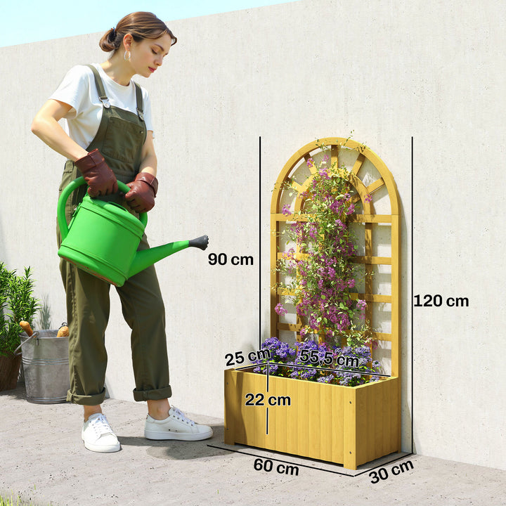 Floreira com Treliça de Madeira Floreira Exterior Grande para Plantas Trepadeiras com Orifícios de Drenagem Floreira Elevada para Jardim Pátio Terraço 60x30x120 cm Madeira