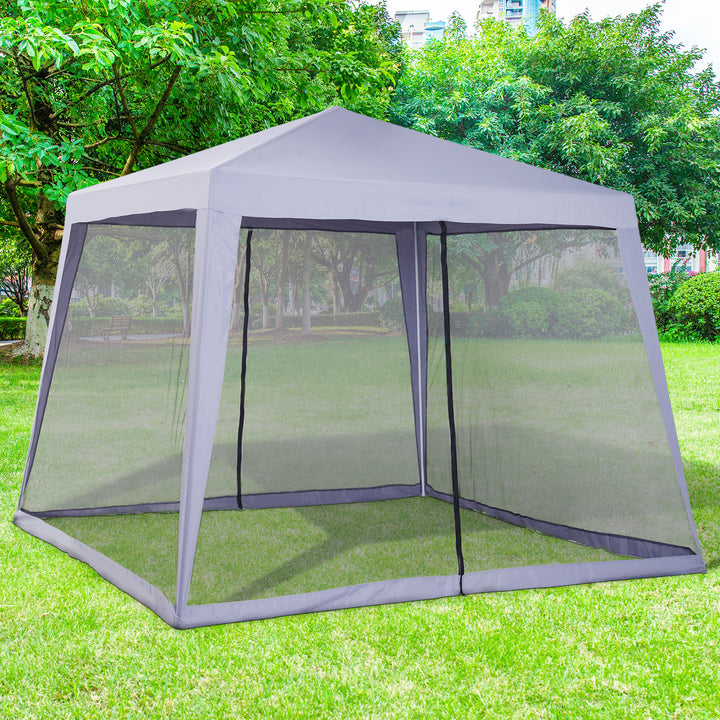 Tenda de Jardim 3x3m com 4 Partes Laterais Mosquiteiro com Zíper Proteção UV para Patio Cinza