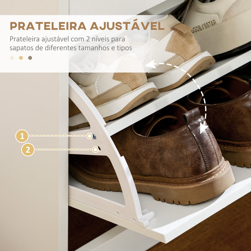 Sapateira Móvel para Sapatos Estreito com 2 Compartimentos e 2 Gavetas para 12 Pares de Sapatos para Sala de Estar Entrada Corredor 80x30x91,5 cm Branco