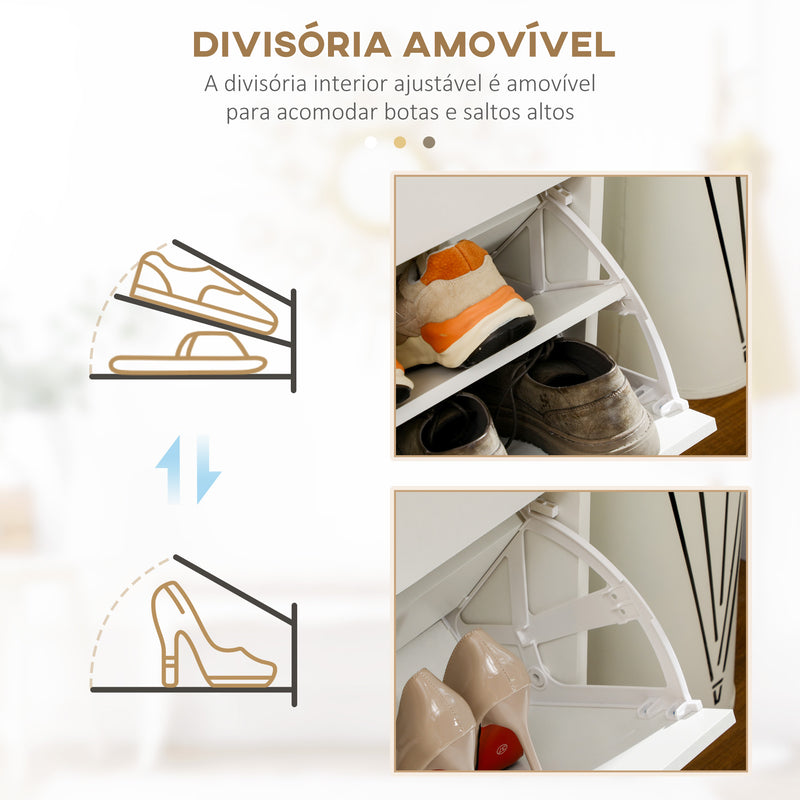 Sapateira Móvel para Sapatos Estreito com 2 Compartimentos e 2 Gavetas para 12 Pares de Sapatos para Sala de Estar Entrada Corredor 80x30x91,5 cm Branco