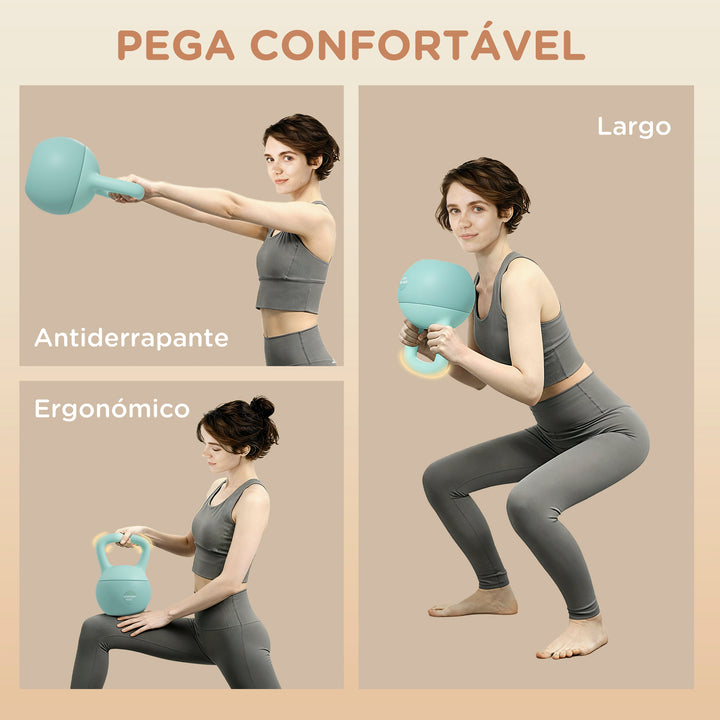 Kettlebell de 12 kg Pesa Russa Preenchida de Areia Metálica e Alça Antiderrapante para Treino de Musculação em Casa Ginásio 21x21x30 cm Verde