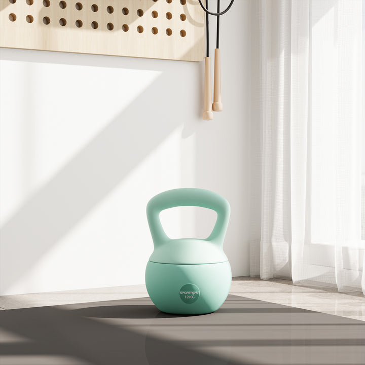 Kettlebell de 12 kg Pesa Russa Preenchida de Areia Metálica e Alça Antiderrapante para Treino de Musculação em Casa Ginásio 21x21x30 cm Verde