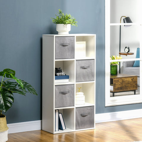 Estante para Livros de 8 Cubos Estante Modular com 4 Cestos Removíveis de TNT para Escritório Estúdio Dormitório 61,5x30x121,6cm Branco e Cinza