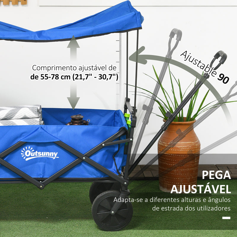 Carrinho de Transporte com Toldo Removível Carrinho Dobrável com Alça Ajustável e Bolsa de Transporte Capacidade 100 kg para Campismo Praia 97x52x105 cm Azul