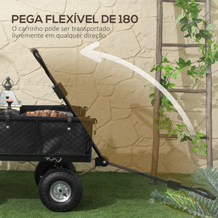 Carrinho de Transporte com Rodas Grandes Carrinho de Jardim com Guiador Giratório Ajustável e Bolsa Impermeável Removível Carga 300 kg Carrinho de Praia 105x51x54 cm Preto
