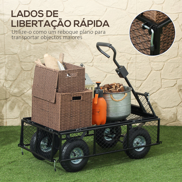 Carrinho de Transporte com Rodas Grandes Carrinho de Jardim com Guiador Giratório Ajustável e Bolsa Impermeável Removível Carga 300 kg Carrinho de Praia 105x51x54 cm Preto