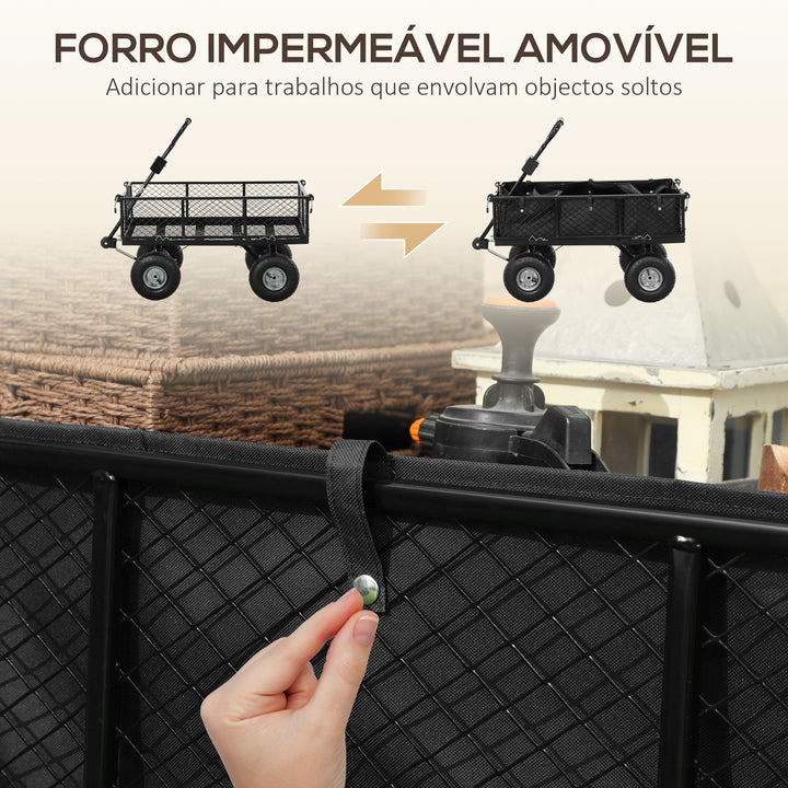 Carrinho de Transporte com Rodas Grandes Carrinho de Jardim com Guiador Giratório Ajustável e Bolsa Impermeável Removível Carga 300 kg Carrinho de Praia 105x51x54 cm Preto