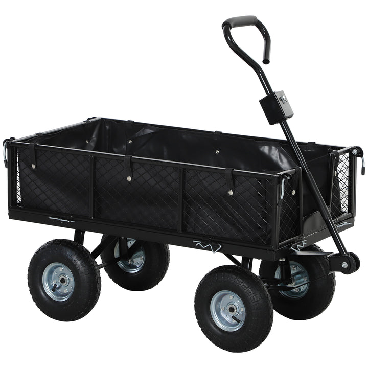 Carrinho de Transporte com Rodas Grandes Carrinho de Jardim com Guiador Giratório Ajustável e Bolsa Impermeável Removível Carga 300 kg Carrinho de Praia 105x51x54 cm Preto