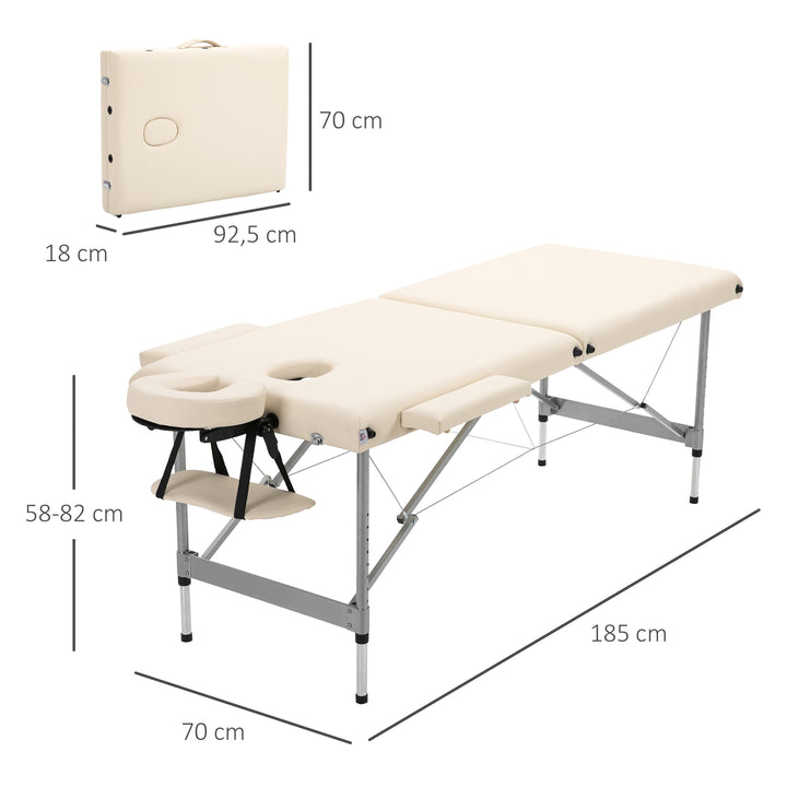 Marquesa Dobrável Mesa de Massagem Portátil com Altura Ajustável em 7 Posições Apoio para a Cabeça e Estrutura de Liga de Alumínio para Fisioterapia Carga 130kg 186x71x62-83cm Bege
