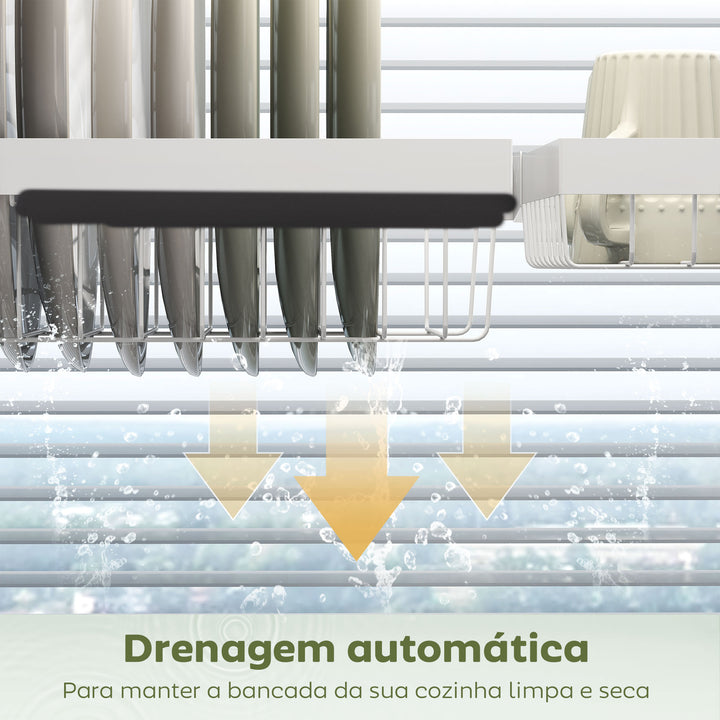 Escorredor de Louça de Aço Escorredor de Pratos de 2 Níveis com Prateleira para Pratos Suporte para Facas e Talheres 100x30x54,5 cm Branco