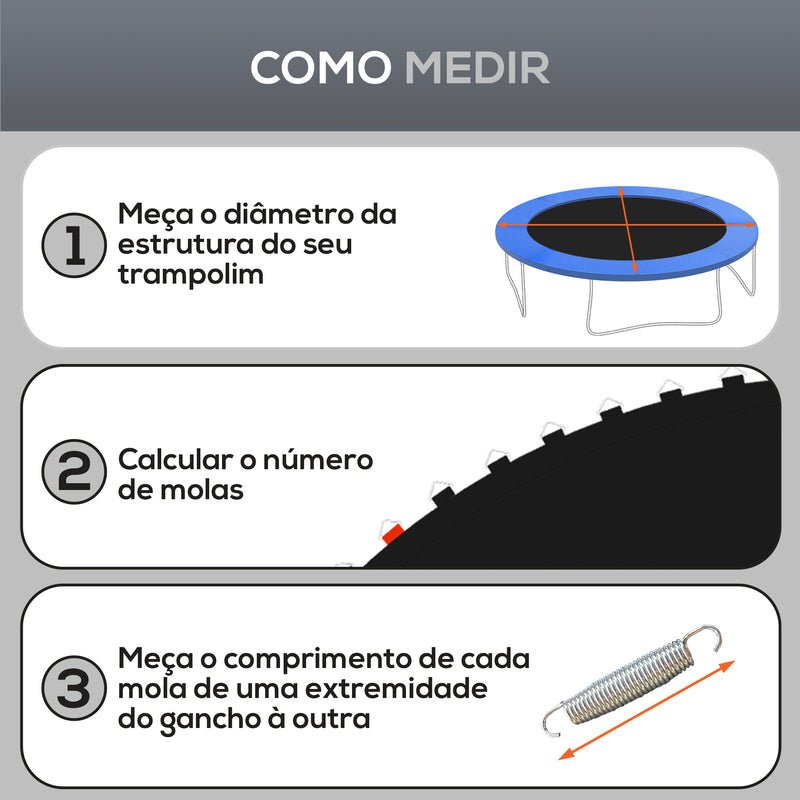 Tapete de Substituição para Trampolim Redondo Ø262 cm Tapete para Trampolim de 10 Pés Anti-UV e 8 Filas de Costuras Preto