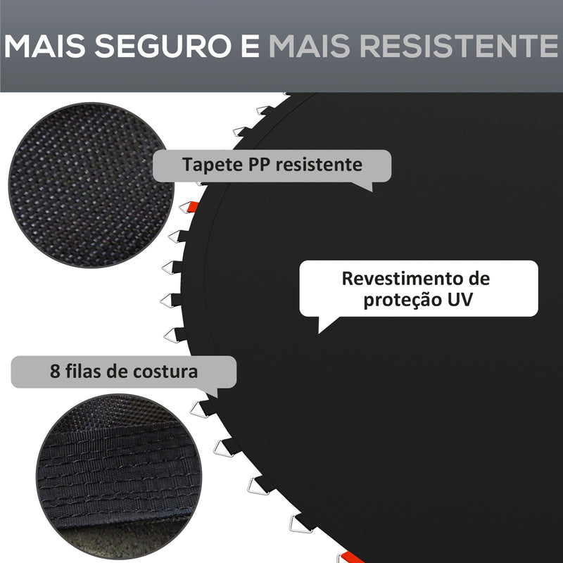 Tapete de Substituição para Trampolim Redondo Ø262 cm Tapete para Trampolim de 10 Pés Anti-UV e 8 Filas de Costuras Preto