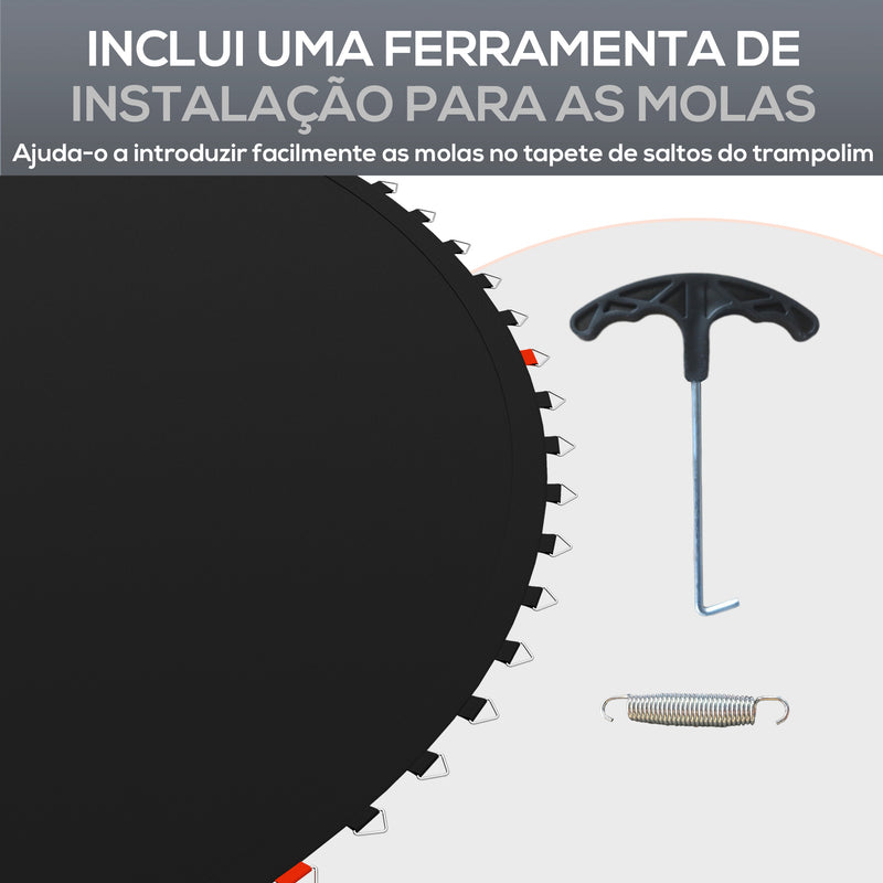 Tapete de Substituição para Trampolim Redondo Ø262 cm Tapete para Trampolim de 10 Pés Anti-UV e 8 Filas de Costuras Preto