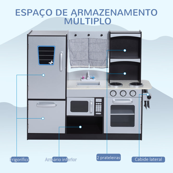 Grande cozinha infantil de madeira Jogo de imitação para crianças + 3 anos com acessórios 105x31,5x95cm
