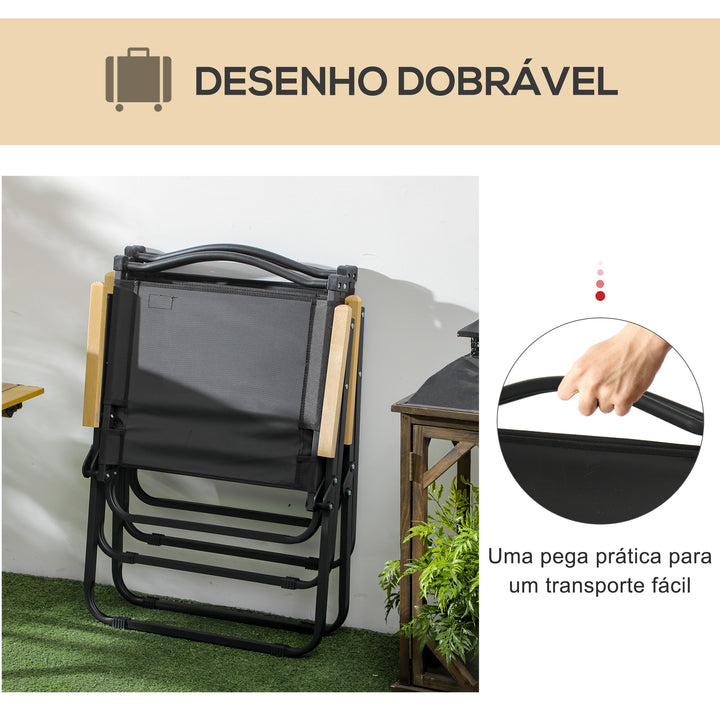Conjunto de 2 Cadeiras Dobráveis de Campismo Cadeiras de Campismo Portáteis com Apoios de Braços e Estrutura de Aço Cadeira para Pesca Jardim Terraço 54x59x78 cm Preto