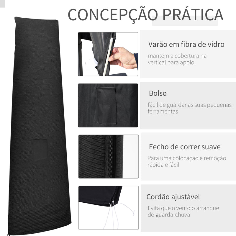 Capa para Chapéu de Sol de Jardim Capa Protetora para Chapéu de Sol Impermeável em Tela Oxford 300D com Fecho de Correr e Haste de Suporte Dobrável 48x70x240 cm Preto