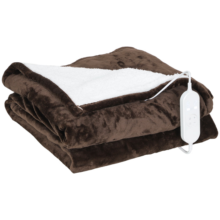 Manta Elétrica 180x130 cm Manta Térmica Sofá com Tecido Suave 10 Níveis de Temperatura Temporizador Lavável na Máquina Proteção contra Sobreaquecimento e Ecrã LED Marrom