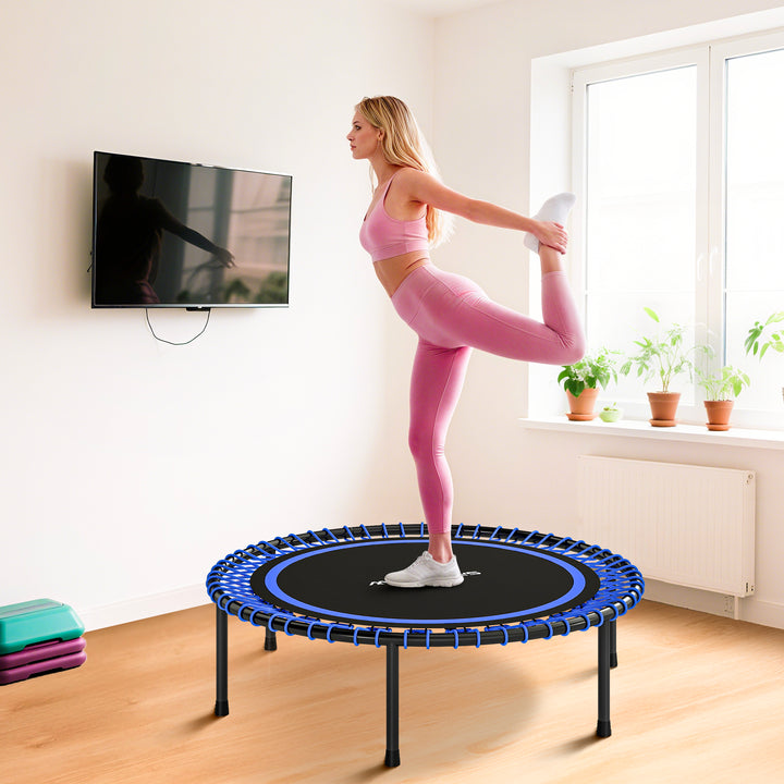 Trampolim de Fitness Adultos Ø114 cm com Estrutura de Aço Reforçada para Treino de Pernas Corpo em Casa Escritório Ginásio Azul e Preto