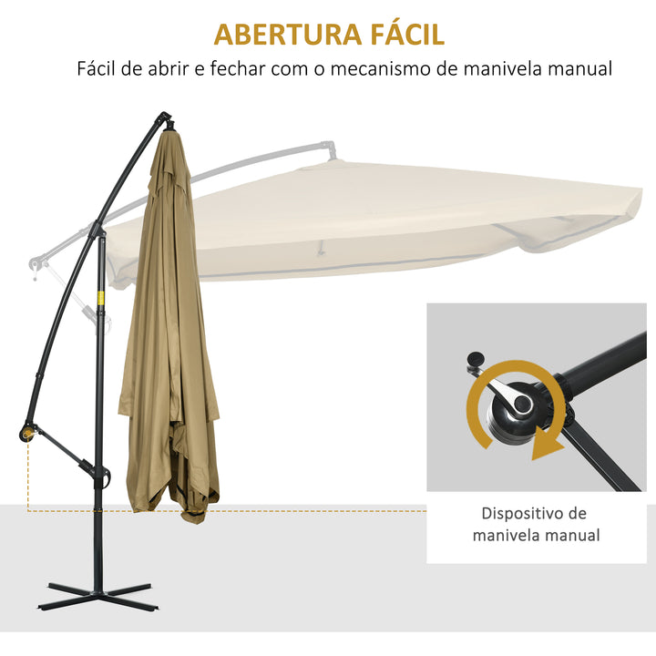 Chapéu de Sol de Jardim 296x296x265cm Chapéu de Sol Excêntrico com Rede Mosquiteira manivela Base Cruzada e Suporte de Aço para varanda Pátio Exterior Bege