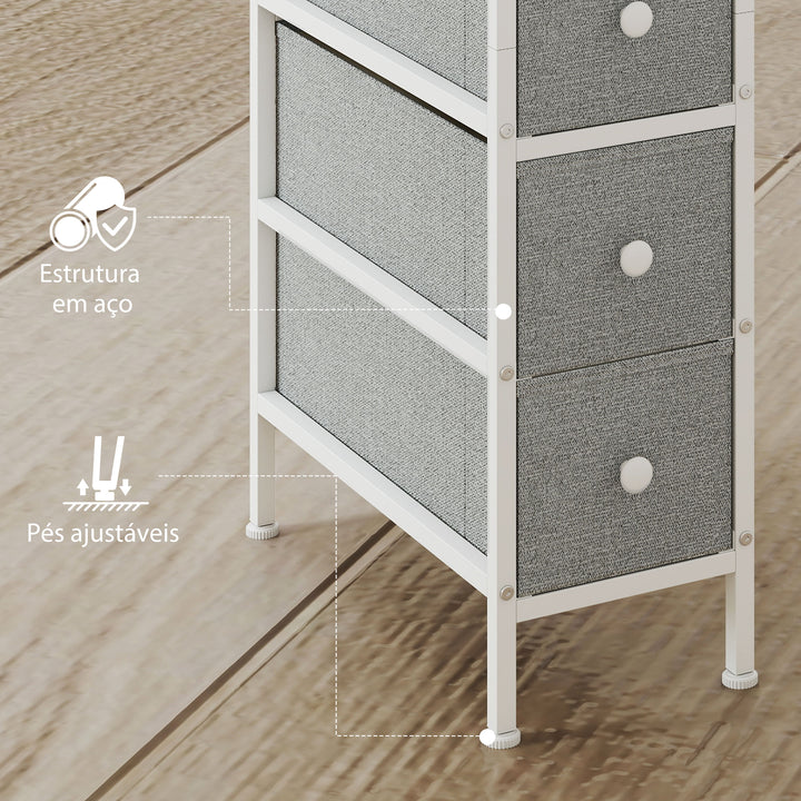Móvel de Arrumação Estreito com 4 Gavetas de Tecido Cómoda para Quarto Estreita com Estrutura de Aço para Espaços Pequenos Sala de Estar Closet Casa de Banho 20x43x81,5 cm Cinzento Claro