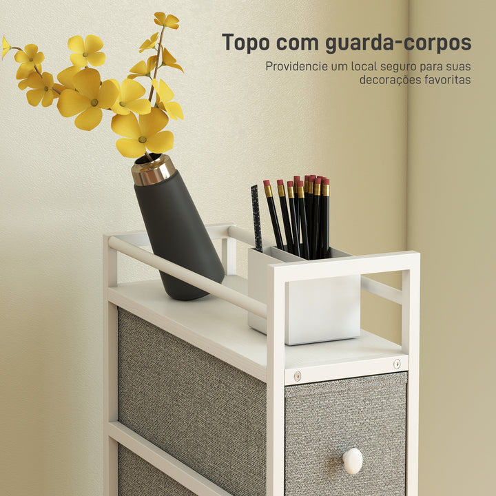 Móvel de Arrumação Estreito com 4 Gavetas de Tecido Cómoda para Quarto Estreita com Estrutura de Aço para Espaços Pequenos Sala de Estar Closet Casa de Banho 20x43x81,5 cm Cinzento Claro