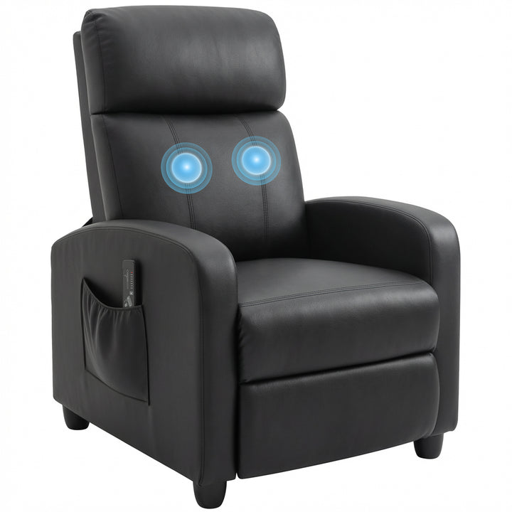 Poltrona de Massagem Poltrona Relax Reclinável com 2 Zonas de Massagem 8 Programas 5 Níveis de Intensidade e Controlo Remoto Estofada em PU 68x88x98 cm Preto
