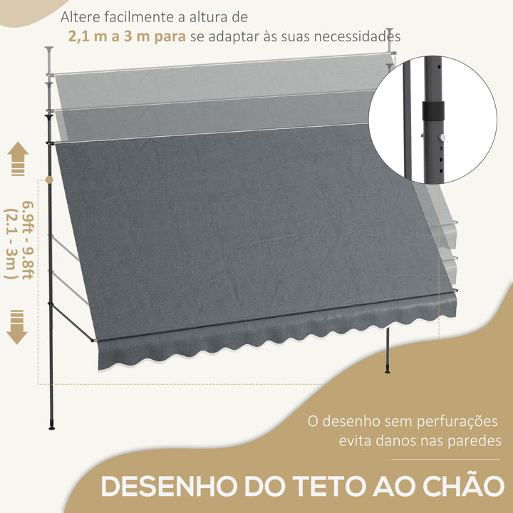 Toldo Manual Retrátil com Manivela 350x120x210-300 cm Toldo para Varanda com Altura Ajustável Impermeável e Anti-UV para Jardim Terraço Cinza Escuro