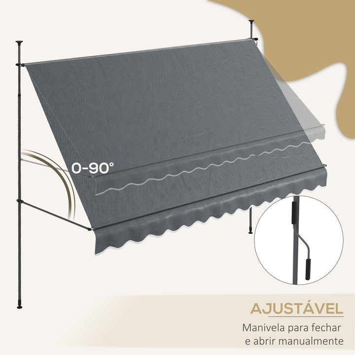 Toldo Manual Retrátil com Manivela 350x120x210-300 cm Toldo para Varanda com Altura Ajustável Impermeável e Anti-UV para Jardim Terraço Cinza Escuro