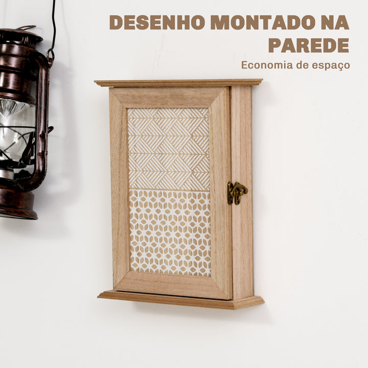 Caixa de Chaves de Parede tipo Armário de Madeira para Chaves com 6 Ganchos Estilo Vintage - 20x6,5x26,5cm