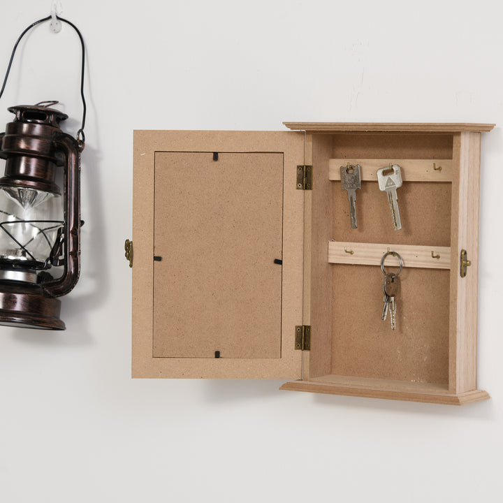Caixa de Chaves de Parede tipo Armário de Madeira para Chaves com 6 Ganchos Estilo Vintage - 20x6,5x26,5cm