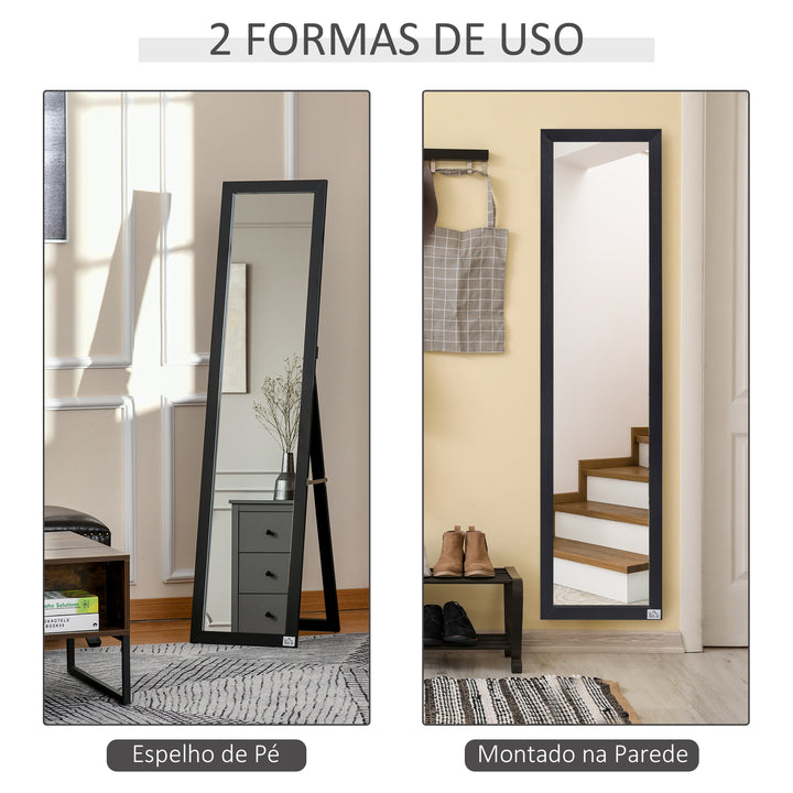 Espelho de Pé de Corpo Inteiro Retangular Espelho de Parede com 2 Formas de Uso para Dormitórios Sala de Estar Corredor 37x37x154cm Preto