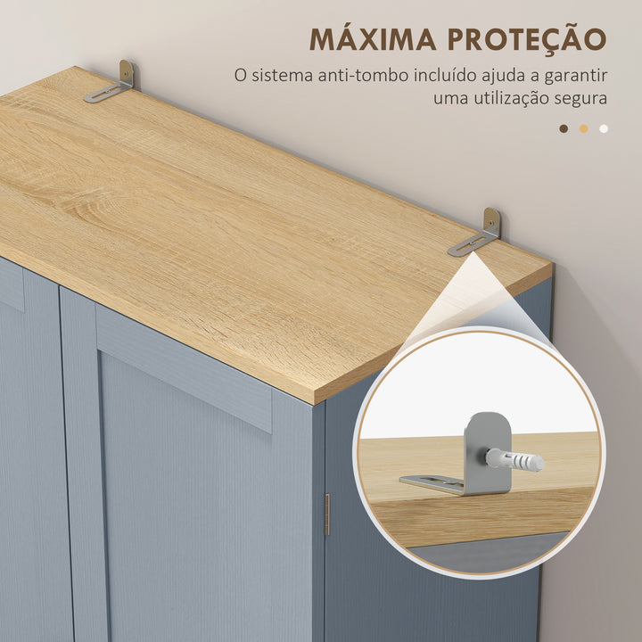 Armário de Cozinha Armário de Armazenamento Cozinha com 4 Portas e Prateleiras Ajustáveis Anti-Tombo 60x30x171 cm Cinzento