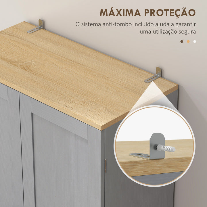 Armário de Cozinha Armário de Armazenamento Cozinha com 4 Portas e Prateleiras Ajustáveis Anti-Tombo 60x30x171 cm Cinzento