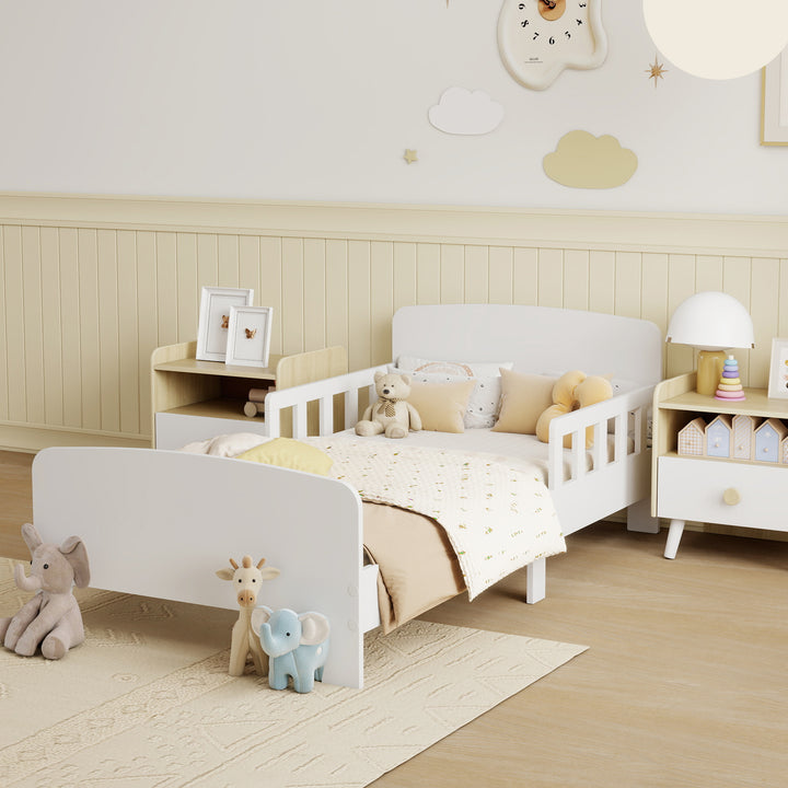 Cama para Crianças 70x140 cm Cama Infantil com Barreira Anticaídas e Estrado para Meninos e Meninas de 3-8 Anos Branco