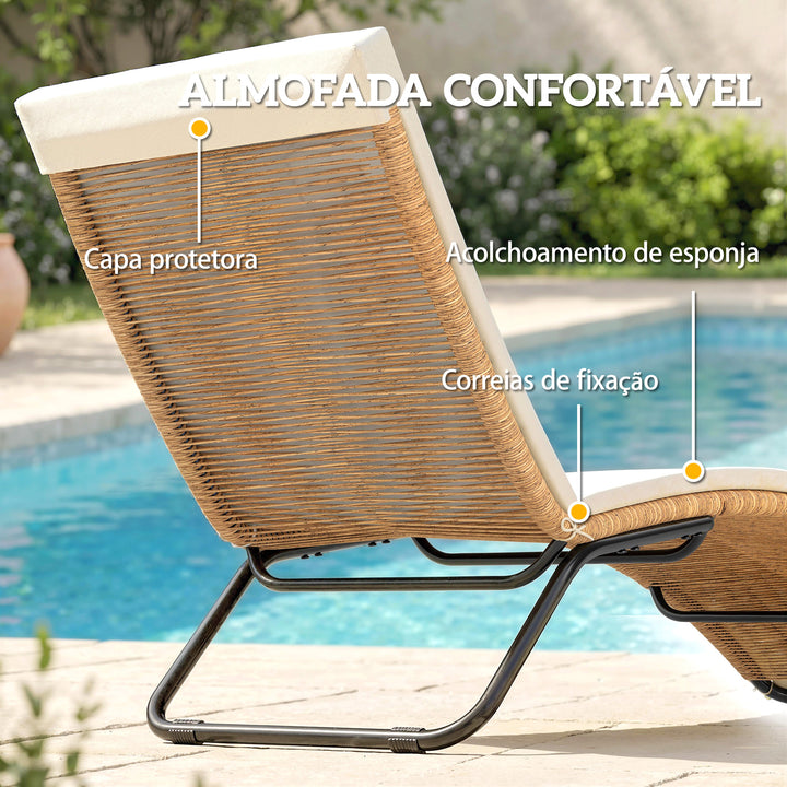 Espreguiçadeira de Vime em Forma de S, Espreguiçadeira de Jardim Exterior com Almofada, Assento Respirável e Estrutura de Aço, Carga 120 kg, para Pátio, Praia, Terraço e Piscina, Creme