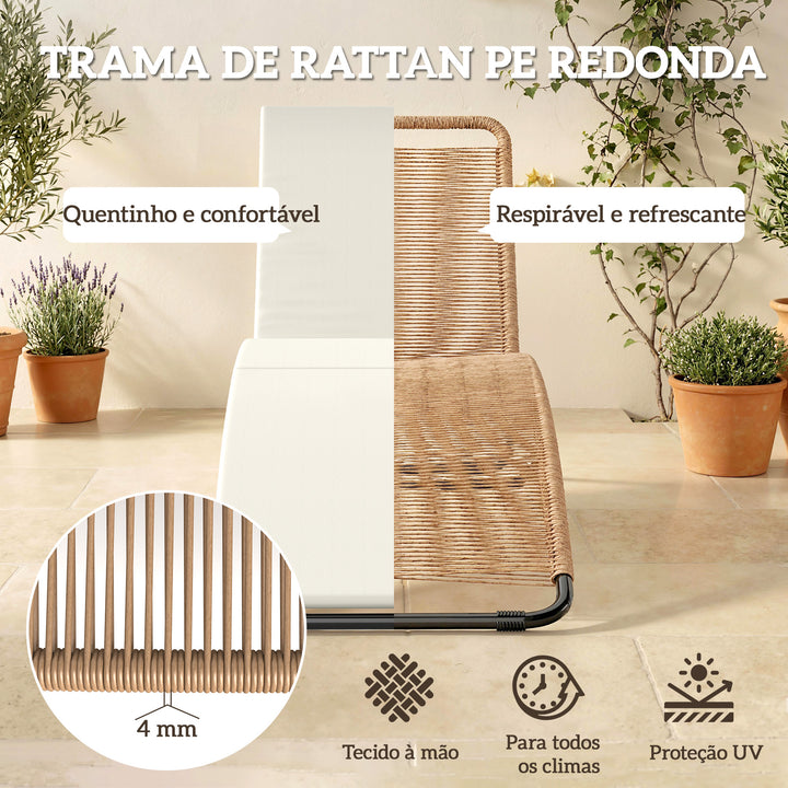 Espreguiçadeira de Vime em Forma de S, Espreguiçadeira de Jardim Exterior com Almofada, Assento Respirável e Estrutura de Aço, Carga 120 kg, para Pátio, Praia, Terraço e Piscina, Creme