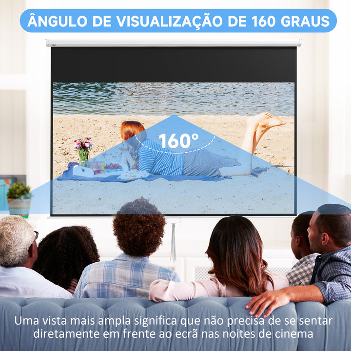 Tela de Projeção Manual 120 Polegadas Tela de Projeção Portátil Formato 16:9 com Altura Ajustável para Interior e Exterior Cinema em Casa 283x8x192 cm Branco